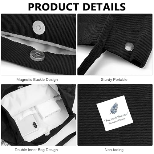 PALAY® Tote Bag Corduroy Grocery Large Hand For Women Shopping Shoulder Commuting Black 3PCS PALAY® Tote Bag Corduroy Grocery Large Hand For Women Shopping Shoulder Commuting Black 3PCS